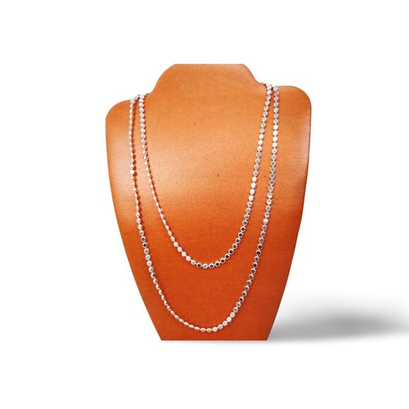 Dillard's Elegant Silver Tone 64” Rice Bead Chain Opera Length Necklace JW1542 - Picture 1 of 5